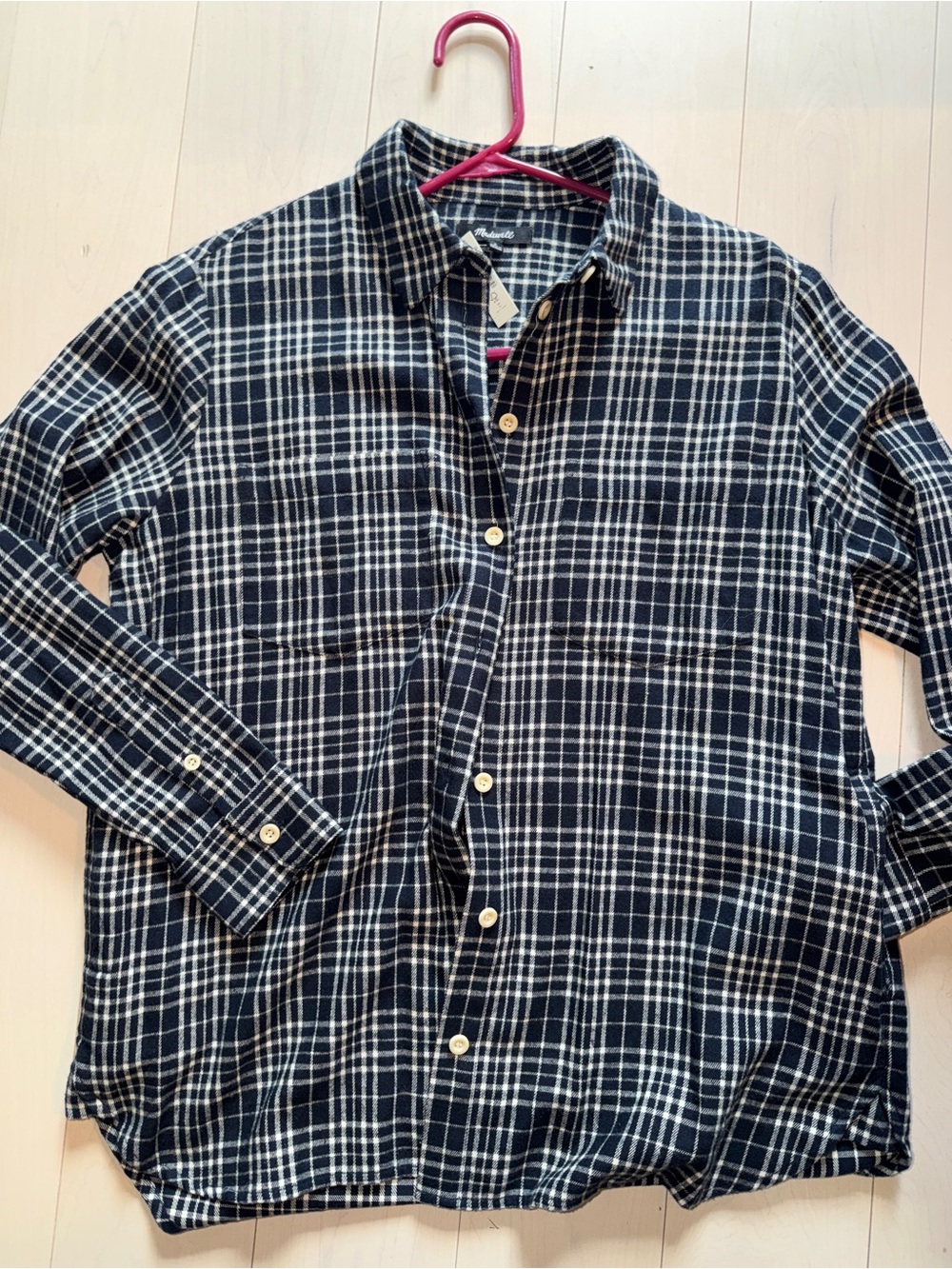 Madewell Navy and White Plaid Button-Down Shirt